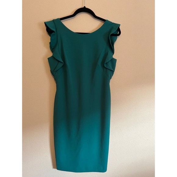 Calvin Klein Dress 10 Green Scuba Flutter Sleeve Stretch Career Church - Picture 8 of 11